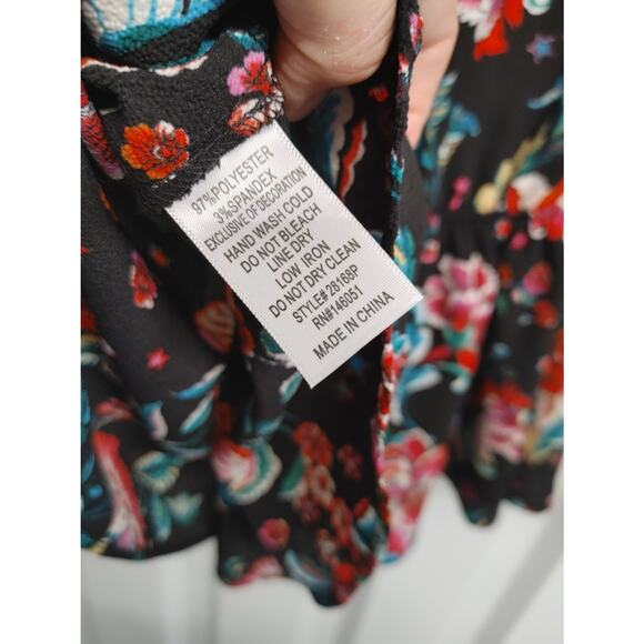 Monteau Floral Top Shirt Lace Trim Elastic Waist Blouse Medium Multi Color - Picture 8 of 8